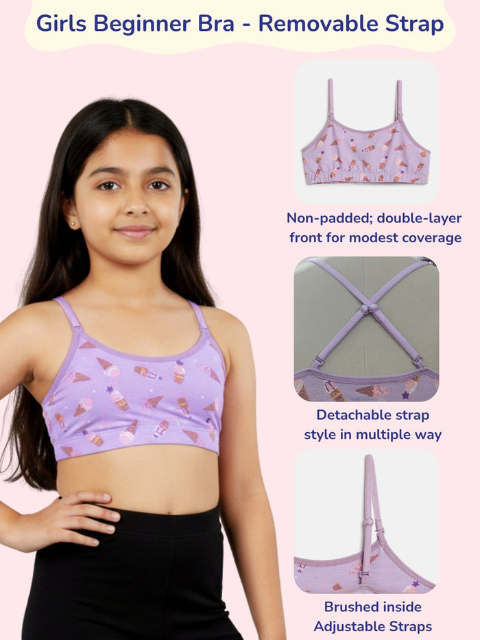 Girls Beginner Bra with Removable Straps, Pack of 2