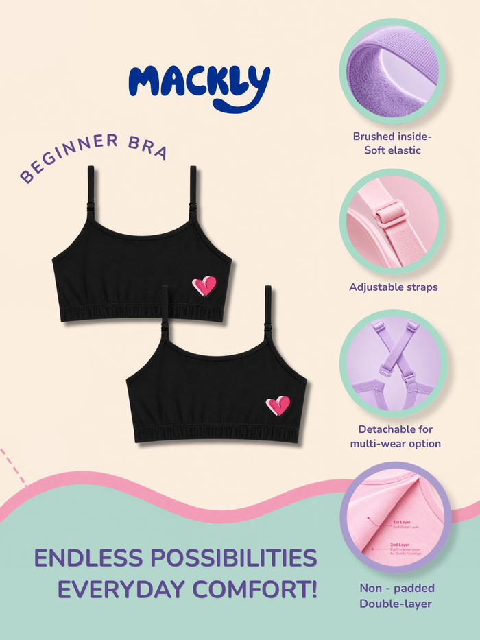 Girls Beginner Bra with Removable Straps, Pack of 2
