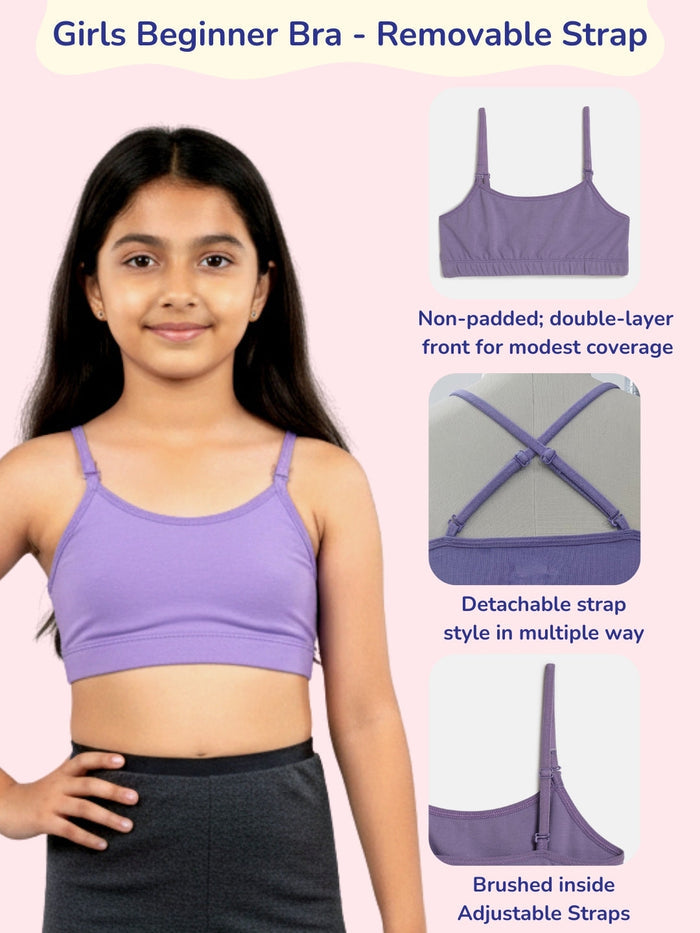Girls Beginner Bra with Removable Straps, Pack of 2
