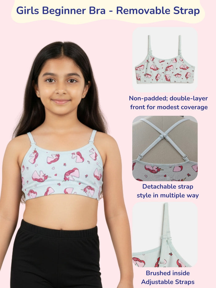 Girls Beginner Bra with Removable Straps, Pack of 2