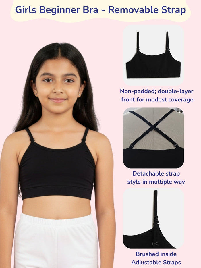 Girls Beginner Bra with Removable Straps, Pack of 2