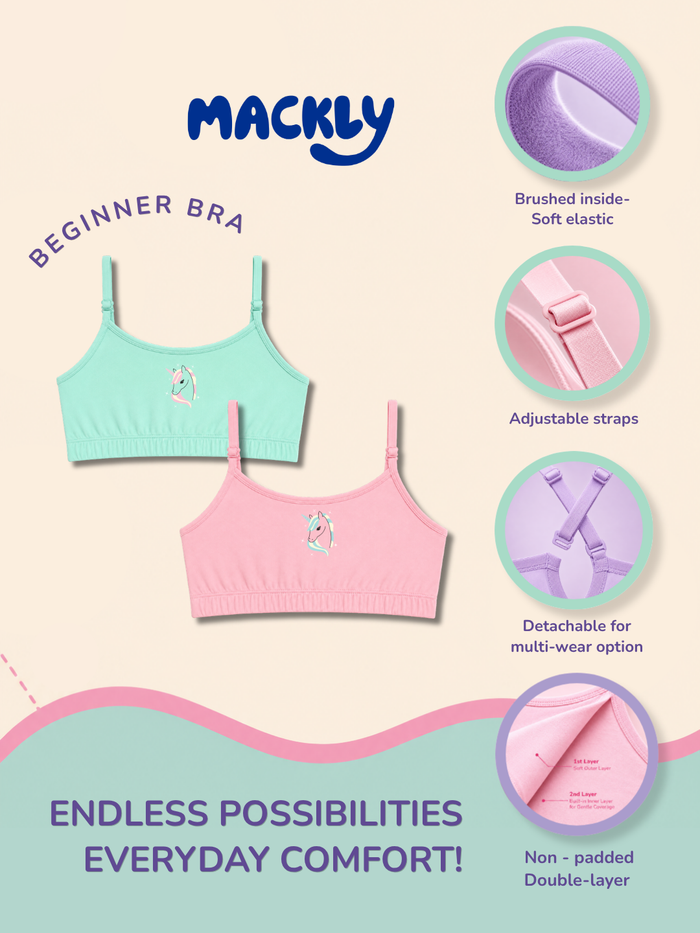 Girls Beginner Bra with Removable Straps, Pack of 2