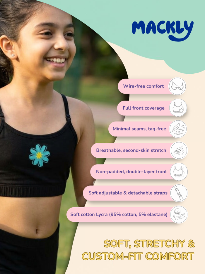 Girls Beginner Bra with Removable Straps, Pack of 2