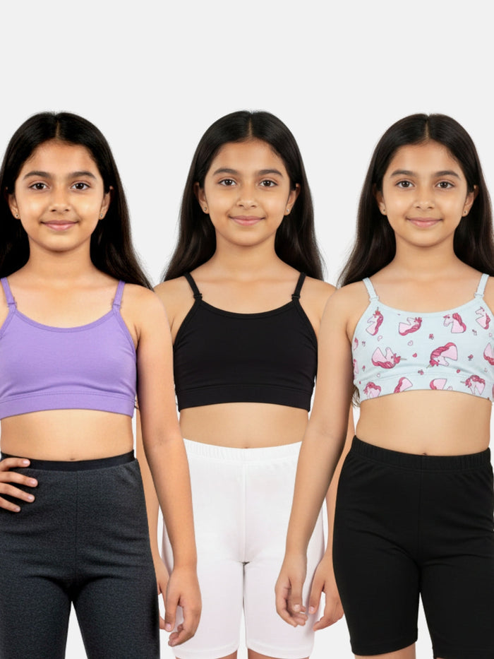 Girls Beginner Bra with Removable Straps, Pack of 3