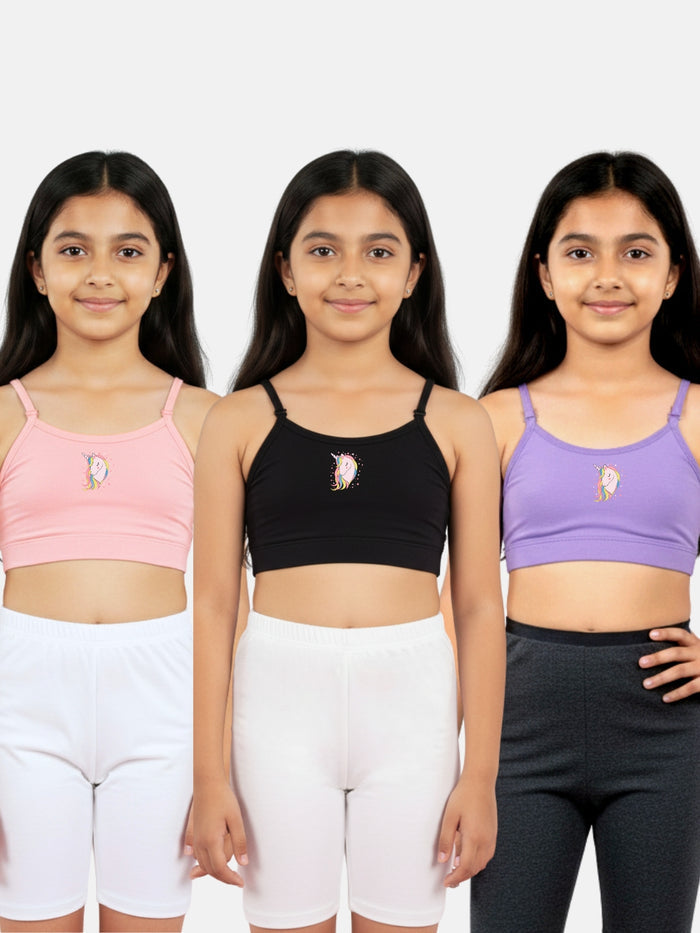 Girls Beginner Bra with Removable Straps, Pack of 3