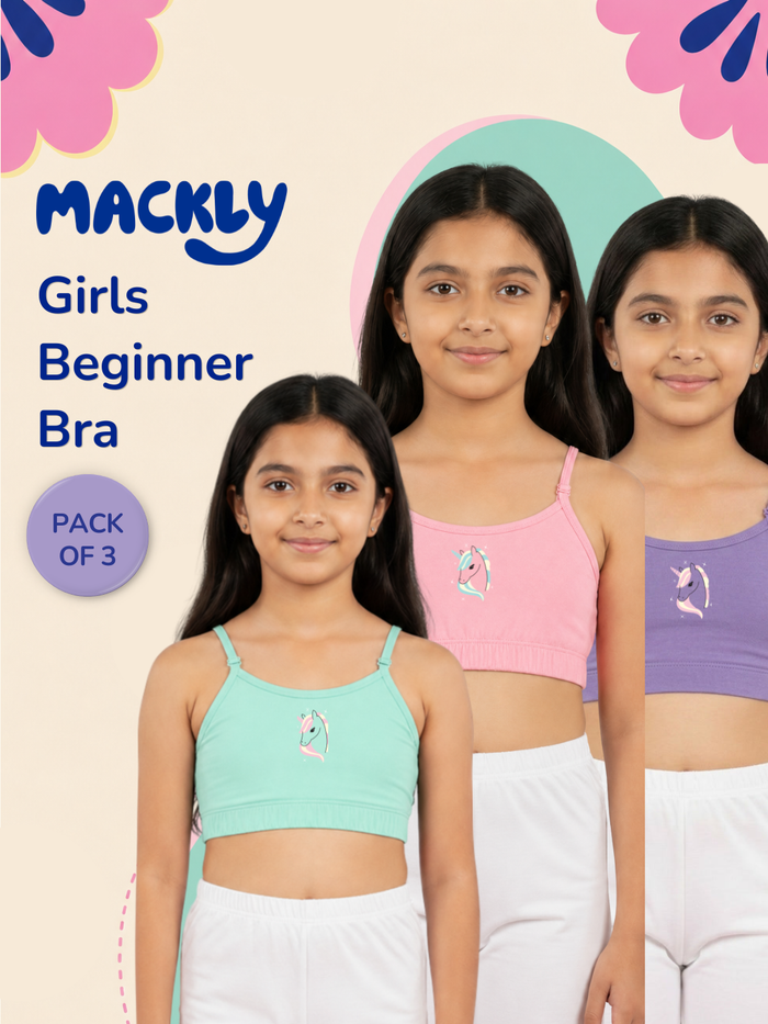 Girls Beginner Bra with Removable Straps, Pack of 3