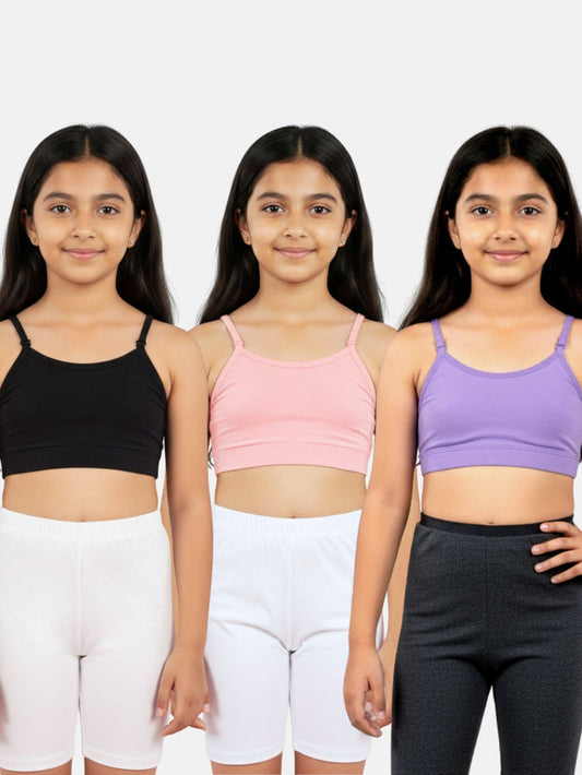 Girls Beginner Bra with Removable Straps, Pack of 3