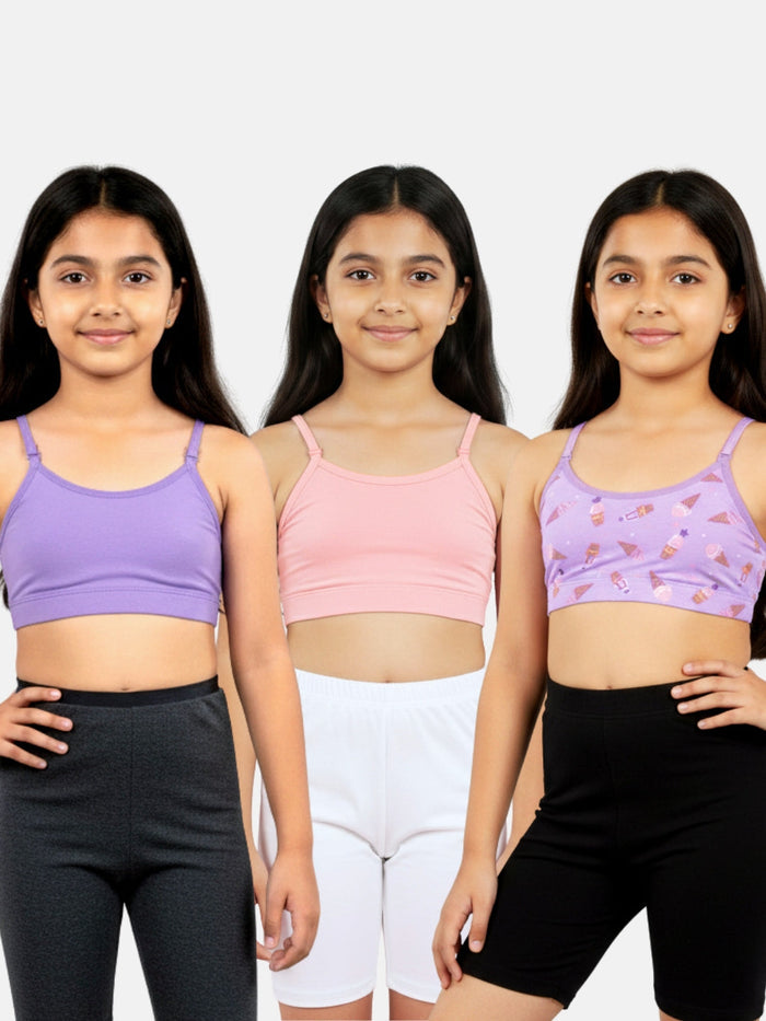 Girls Beginner Bra with Removable Straps, Pack of 3