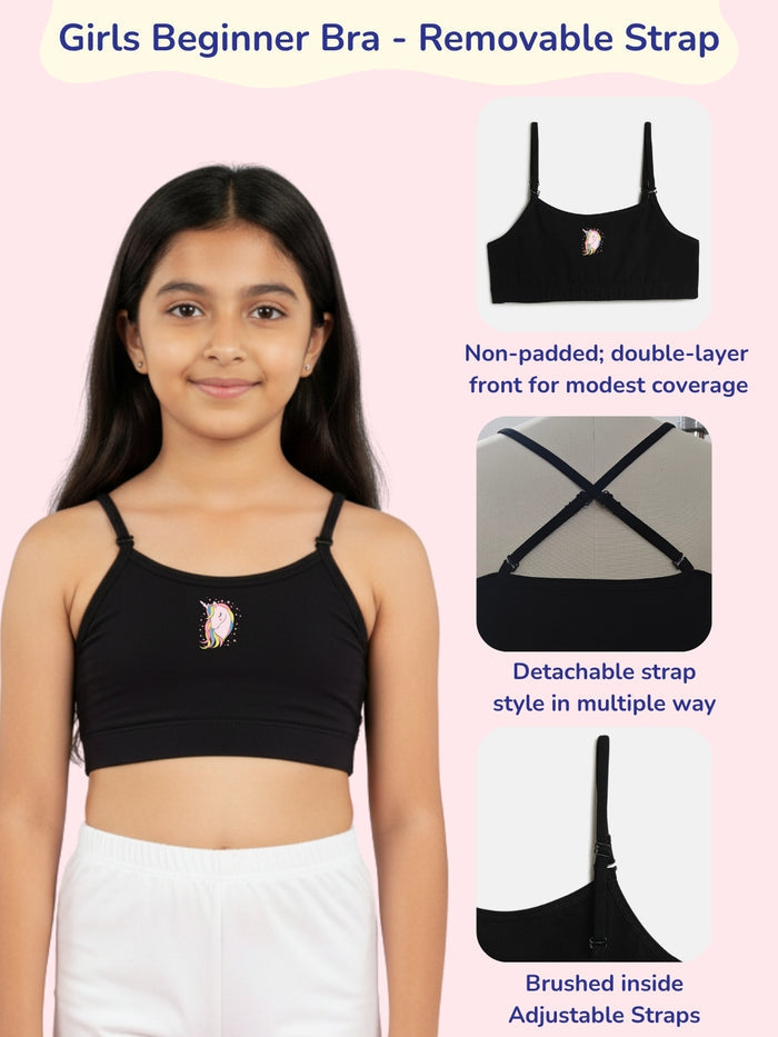 Girls Beginner Bra with Removable Straps, Pack of 3