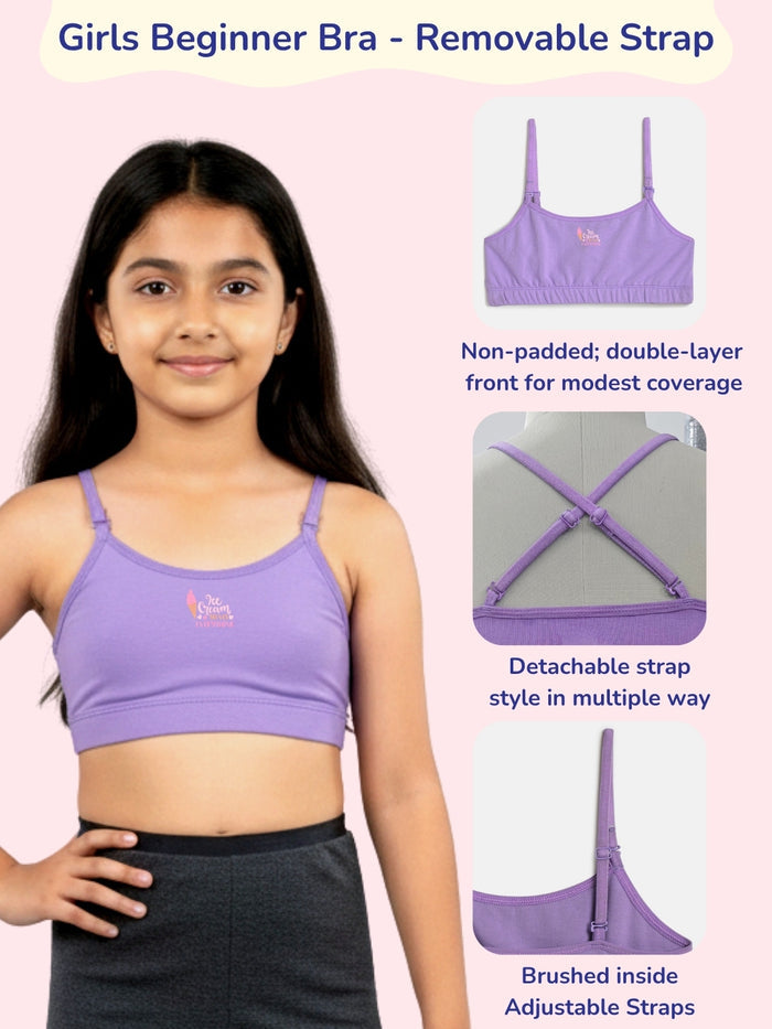 Girls Beginner Bra with Removable Straps, Pack of 3