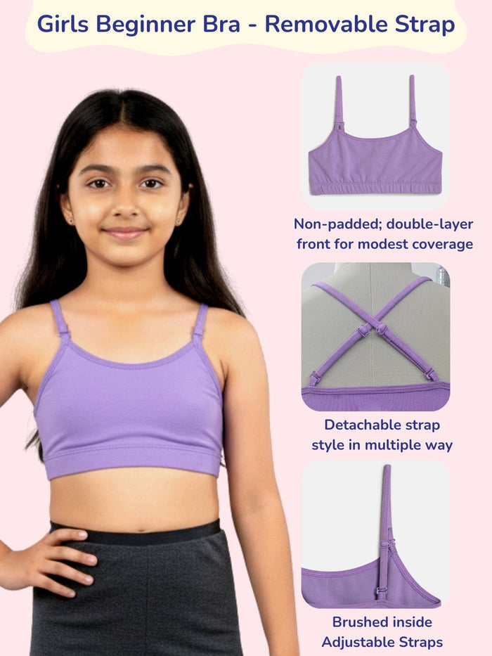 Girls Beginner Bra with Removable Straps, Pack of 3