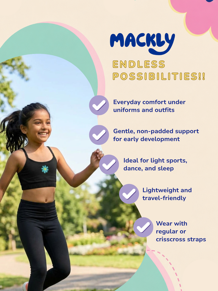 Girls Beginner Bra with Removable Straps, Pack of 3