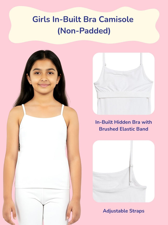 Girls Camisole with In-Built Bra - Pack of 2