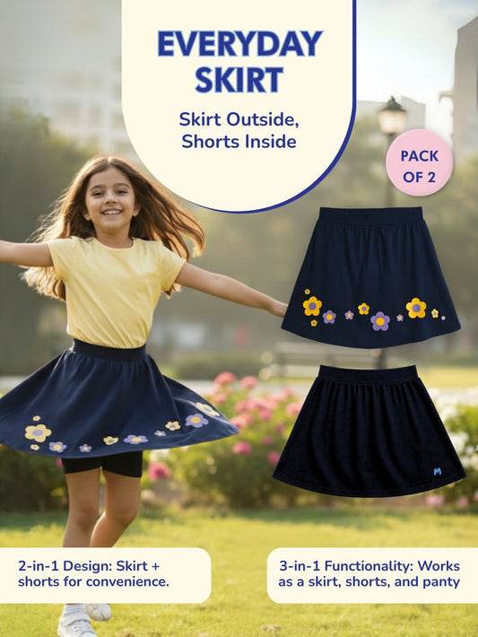 Girls Everyday Skort Skirt | 3-in-1 Skirt with Built-in Shorts & Gusset (Pack of 2)