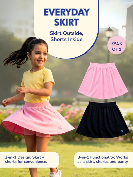 Girls Everyday Skort Skirt | 3-in-1 Skirt with Built-in Shorts & Gusset (Pack of 2)