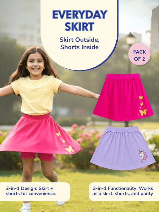 Girls Everyday Skort Skirt | 3-in-1 Skirt with Built-in Shorts & Gusset (Pack of 2)