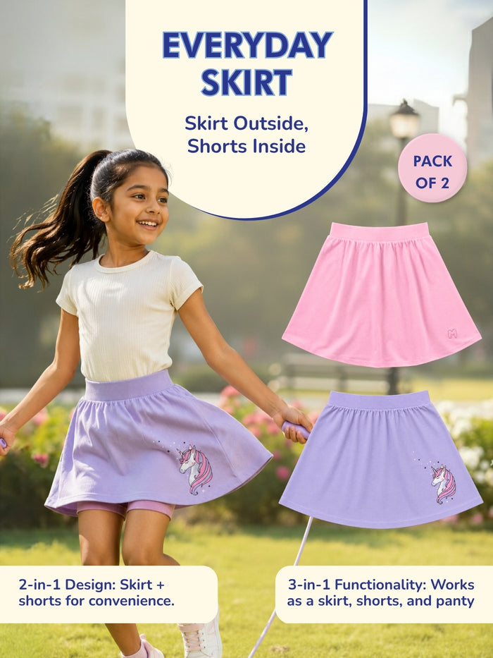 Girls Everyday Skort Skirt | 3-in-1 Skirt with Built-in Shorts & Gusset (Pack of 2)