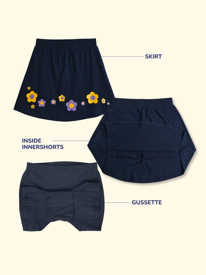 Girls Everyday Skort Skirt | 3-in-1 Skirt with Built-in Shorts & Gusset (Pack of 2)