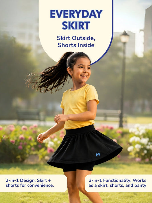 Girls Everyday Skort Skirt | 3-in-1 Skirt with Built-in Shorts & Gusset