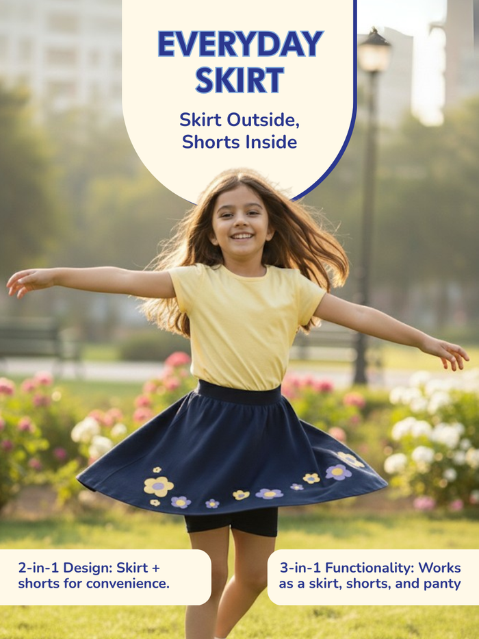 Girls Everyday Skort Skirt | 3-in-1 Skirt with Built-in Shorts & Gusset