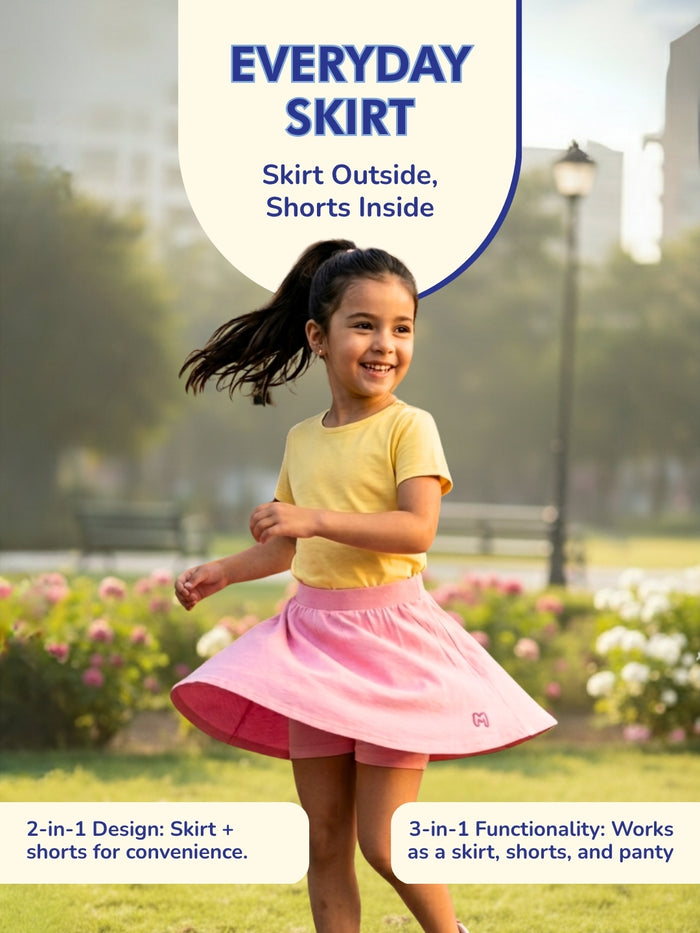 Girls Everyday Skort Skirt | 3-in-1 Skirt with Built-in Shorts & Gusset