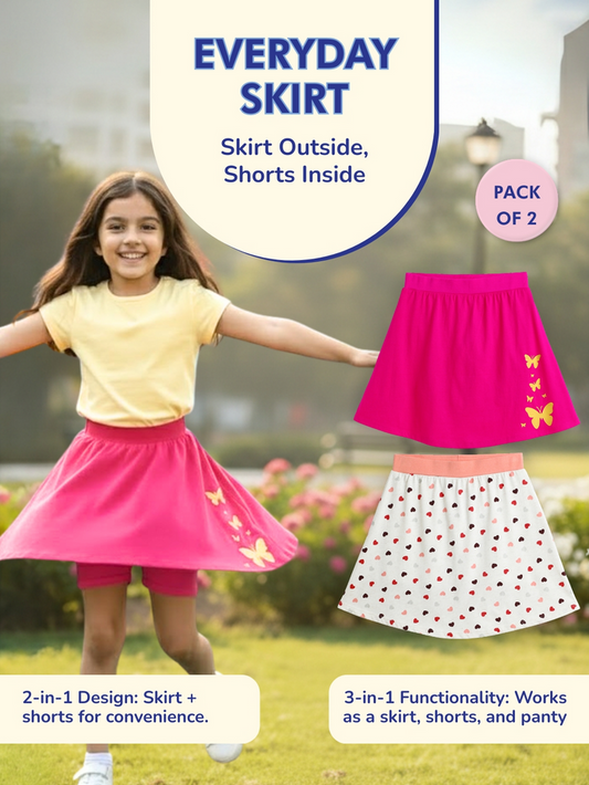 Girls Everyday Skort Skirt | 3-in-1 Skirt with Built-in Shorts & Gusset