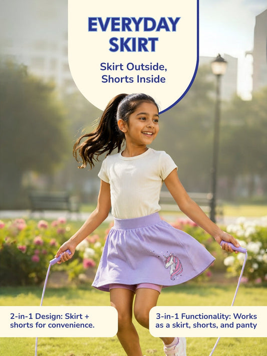 Girls Everyday Skort Skirt | 3-in-1 Skirt with Built-in Shorts & Gusset