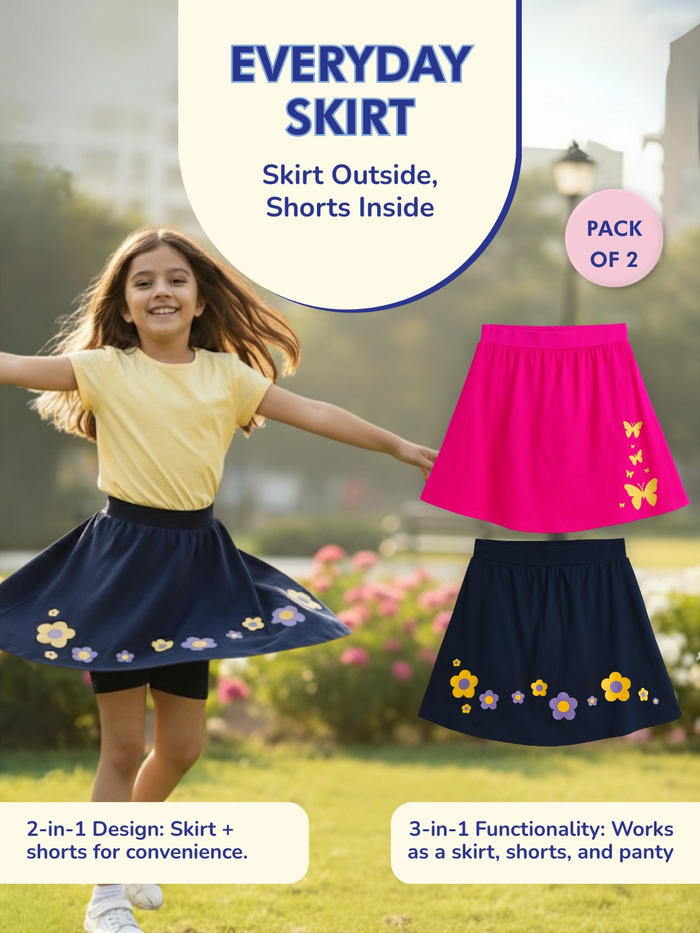 Girls Everyday Skort Skirt | 3-in-1 Skirt with Built-in Shorts & Gusset