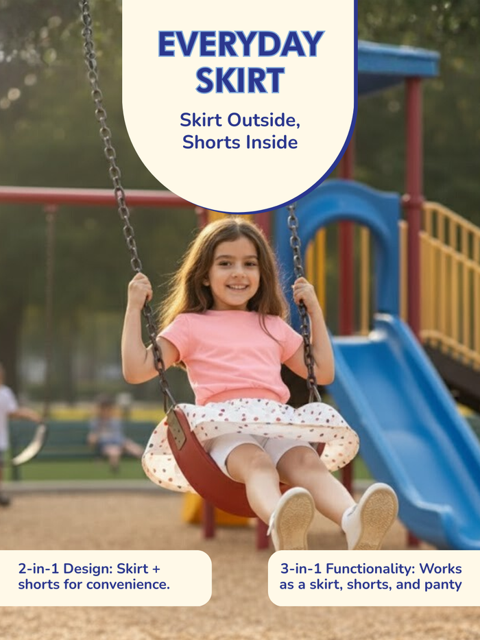 Girls Everyday Skort Skirt | 3-in-1 Skirt with Built-in Shorts & Gusset
