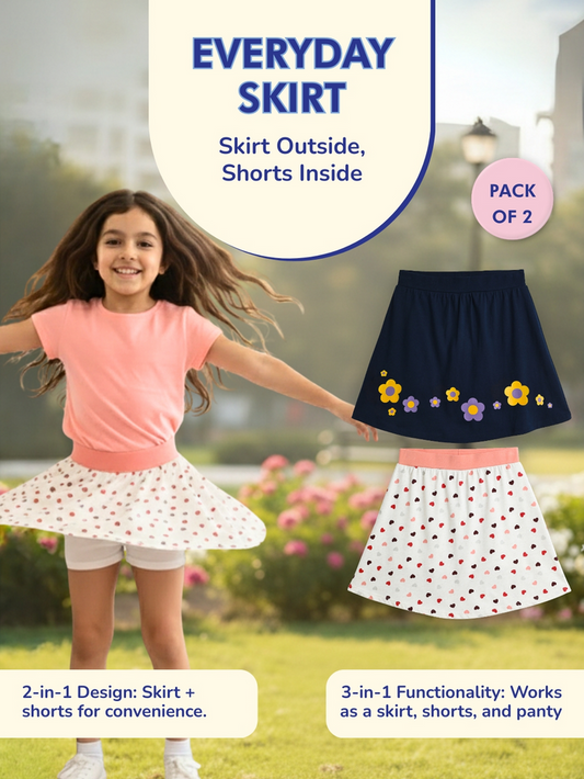 Girls Everyday Skort Skirt | 3-in-1 Skirt with Built-in Shorts & Gusset