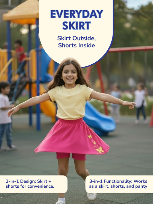 Girls Everyday Skort Skirt | 3-in-1 Skirt with Built-in Shorts & Gusset