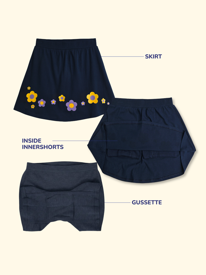 Girls Everyday Skort Skirt | 3-in-1 Skirt with Built-in Shorts & Gusset