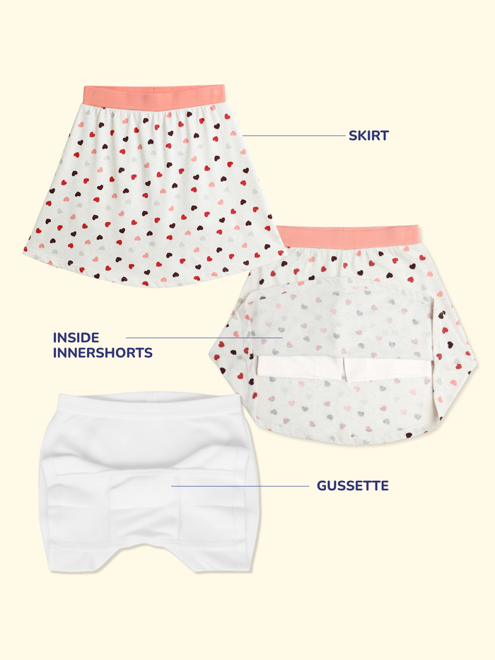 Girls Everyday Skort Skirt | 3-in-1 Skirt with Built-in Shorts & Gusset