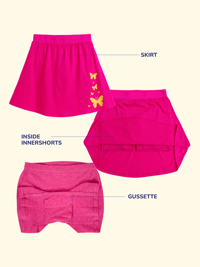 Girls Everyday Skort Skirt | 3-in-1 Skirt with Built-in Shorts & Gusset