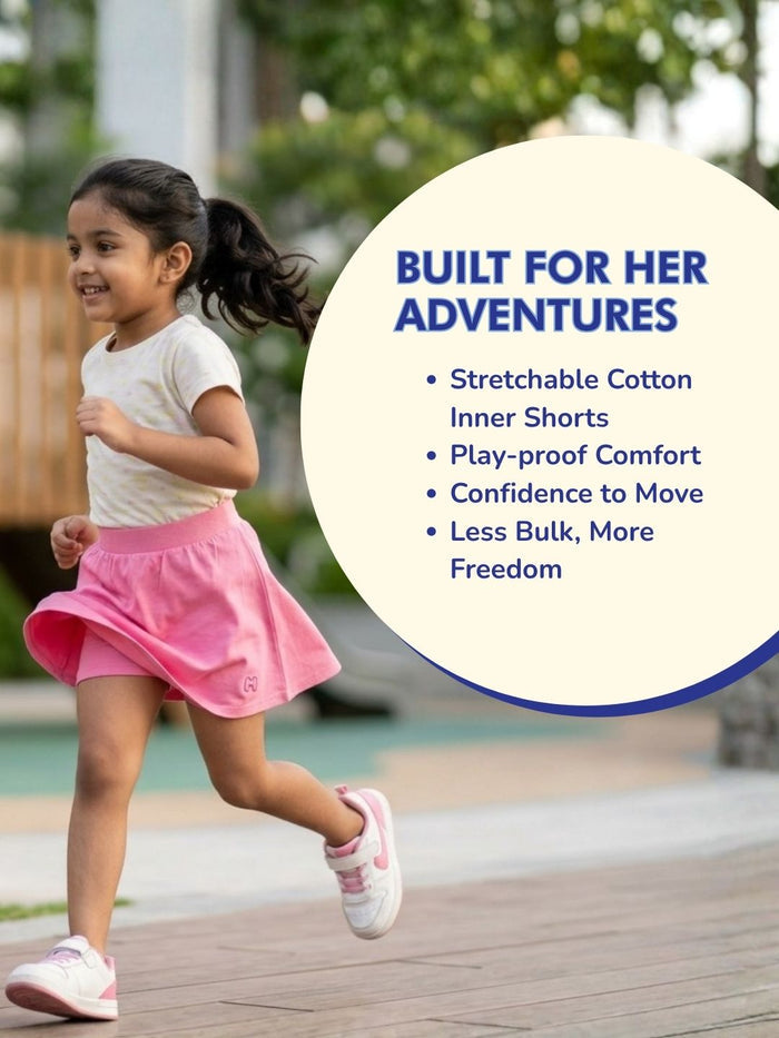 Girls Everyday Skort Skirt | 3-in-1 Skirt with Built-in Shorts & Gusset