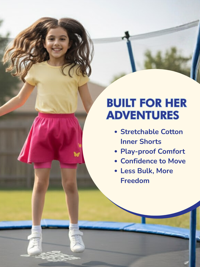 Girls Everyday Skort Skirt | 3-in-1 Skirt with Built-in Shorts & Gusset