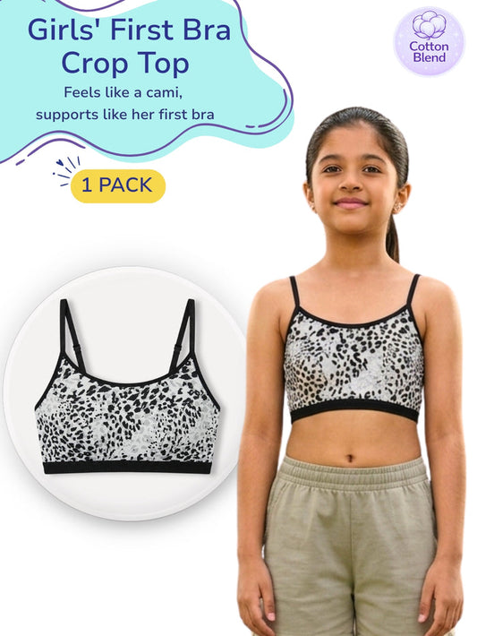 Girls First Bra Crop Top - Leopard AOP
