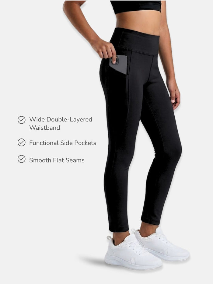 Girls FlexTech Sports Tights with Pockets - Black