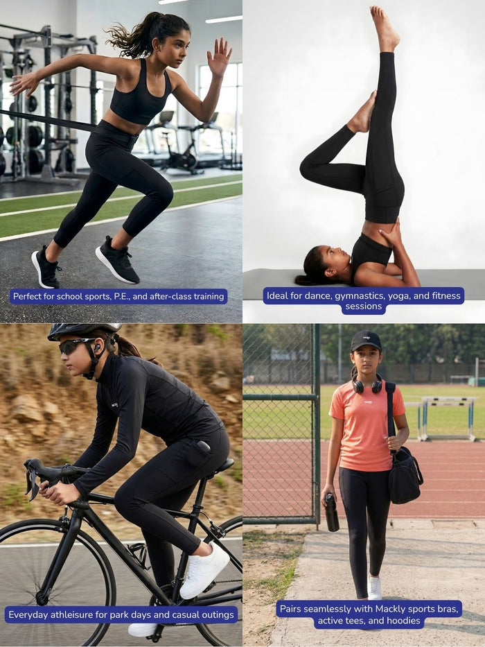 Girls FlexTech Sports Tights with Pockets - Black