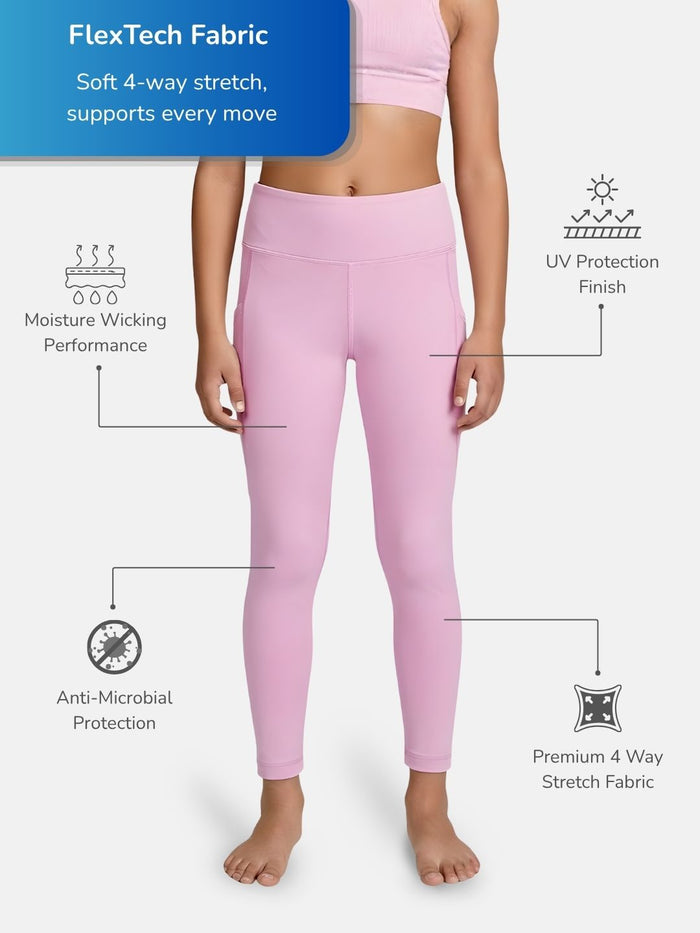 Girls FlexTech Sports Tights with Pockets - Pink