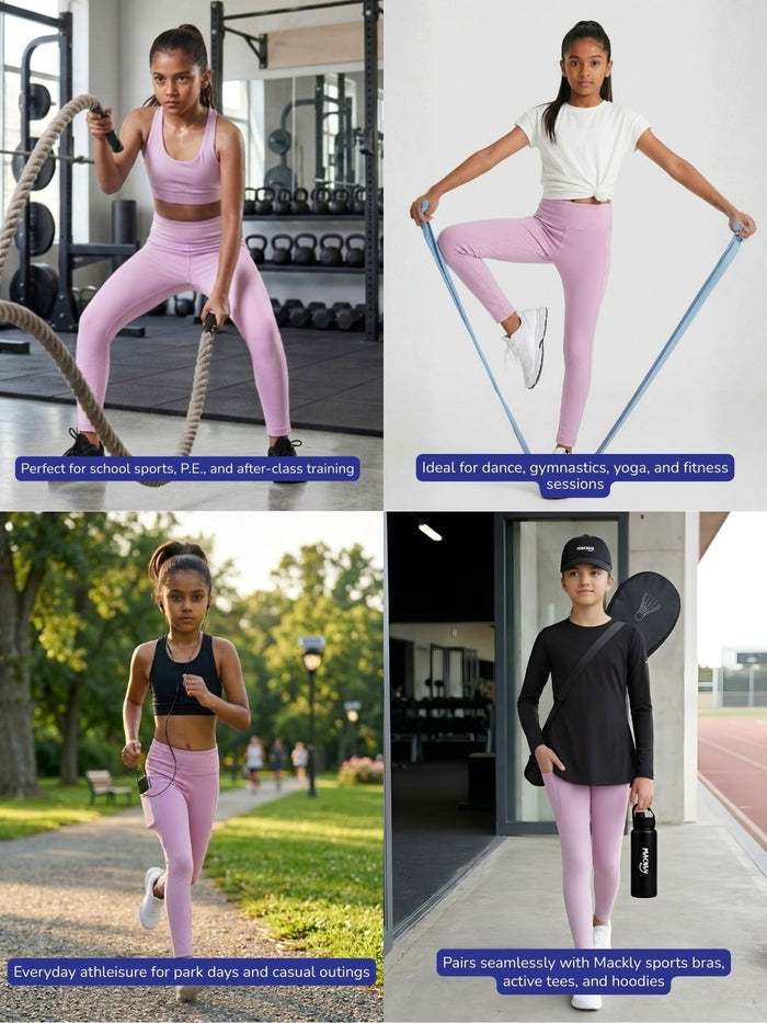 Girls FlexTech Sports Tights with Pockets - Pink