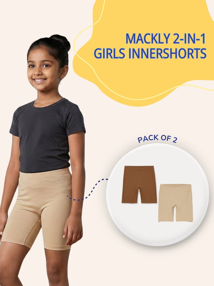 GIRLS INNERSHORTS - Pack of 2 (Beige & Light Brown)
