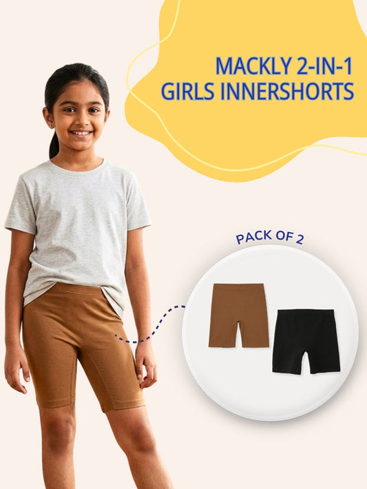 GIRLS INNERSHORTS - Pack of 2 (Black & Light Brown)