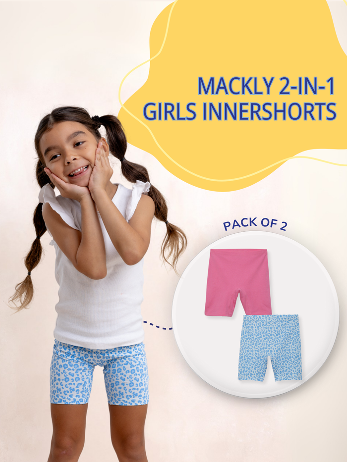 GIRLS INNERSHORTS, FLAMINGO PINK/BLUE LEOPARD