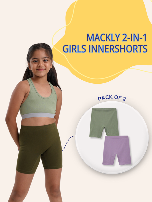 GIRLS INNERSHORTS, OLIVE GREEN/LAVENDER