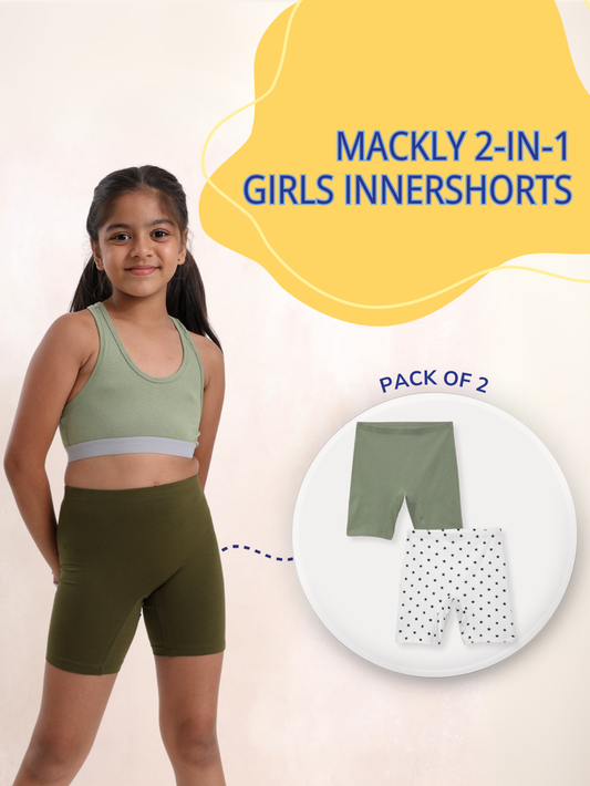 GIRLS INNERSHORTS, OLIVE GREEN/TWINKLE STARS