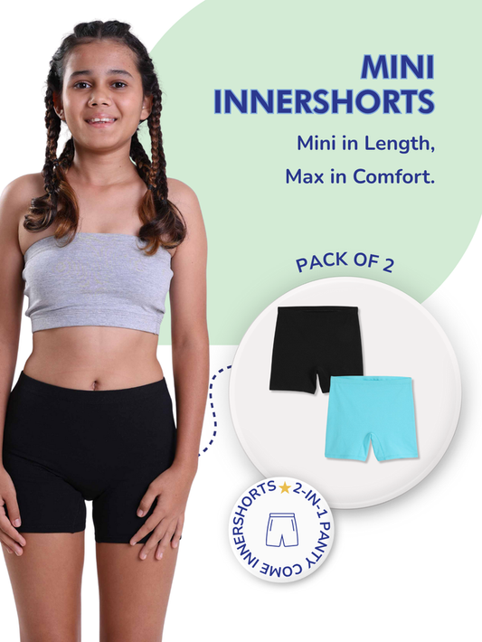 Girls Mini Innershorts – Aqua Blue & Black
