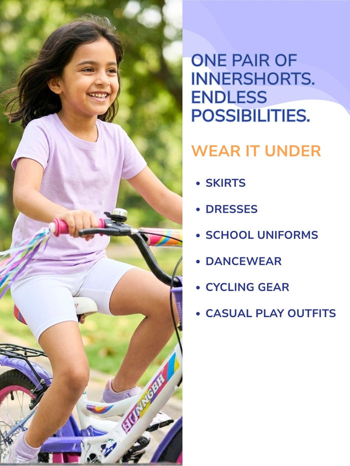 Girls Modal Innershorts - Pack of 2 (Aqua Blue & White)
