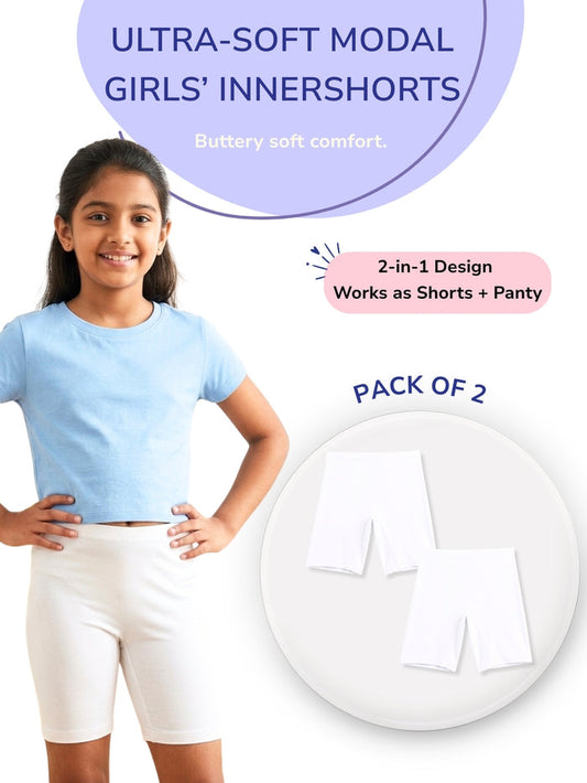 Girls Modal Innershorts - Pack of 2 (White)
