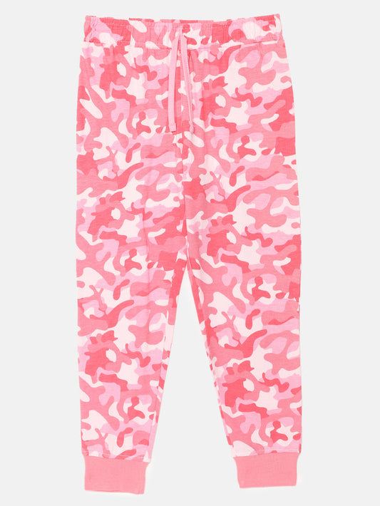 Girls Pink Camouflage Printed cotton Pants